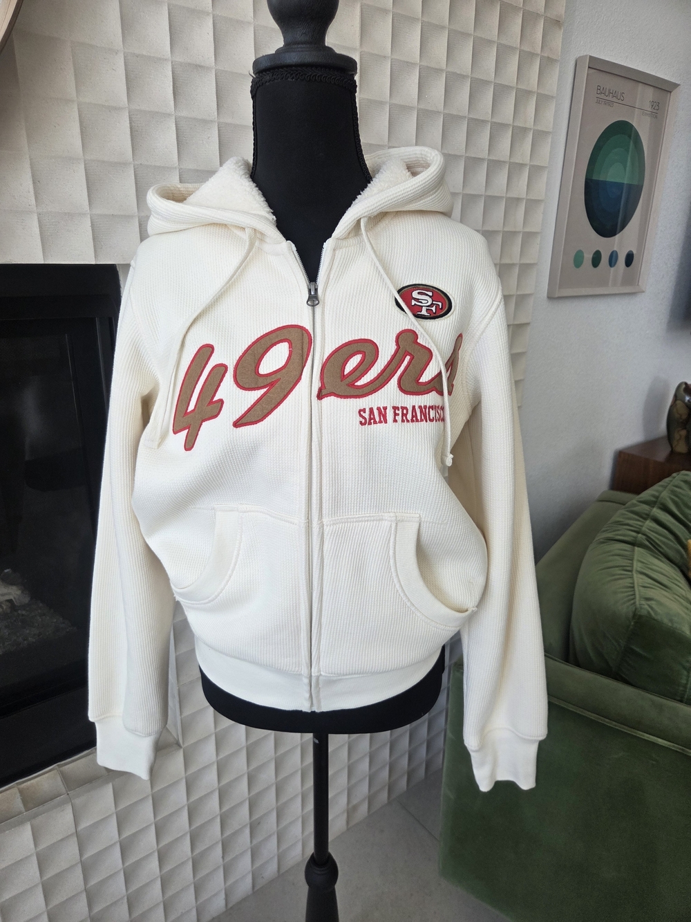 NFL Team Apparel San Francisco 49ers Women’s Embroidered Front Zip Hoodie Cream